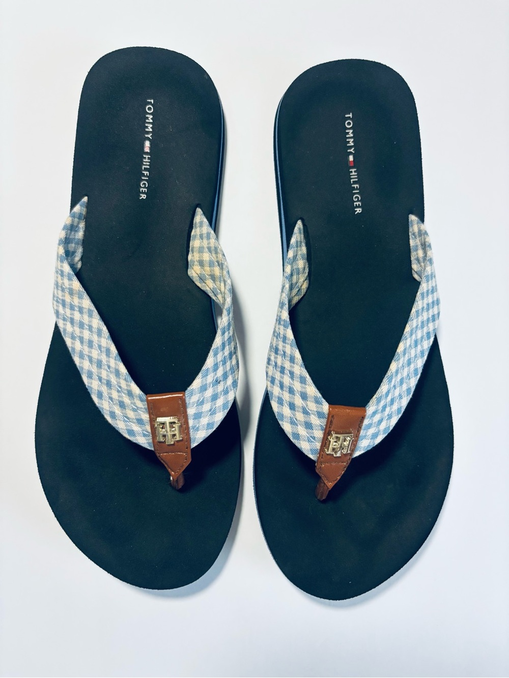 Tommy Hilfiger Blue Gingham Flip Flop Sandals Women's Size 7.5